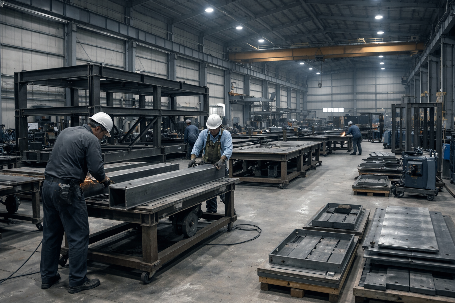 製作現場における鋼材の加工および準備作業